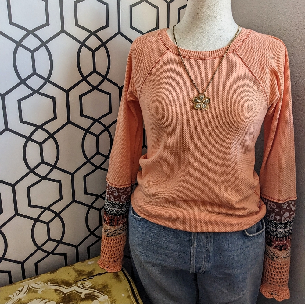 Free People Orange Long Sleeve Women's Top